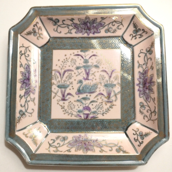 Ornate Ceramic Plate 8x8 Floral Pattern - Picture 2 of 5